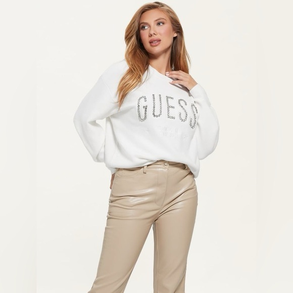 Guess Roasted Chesnut Mauve Bling Logo Estele Sweater L NWT 108.00 Choose Color - Picture 8 of 8